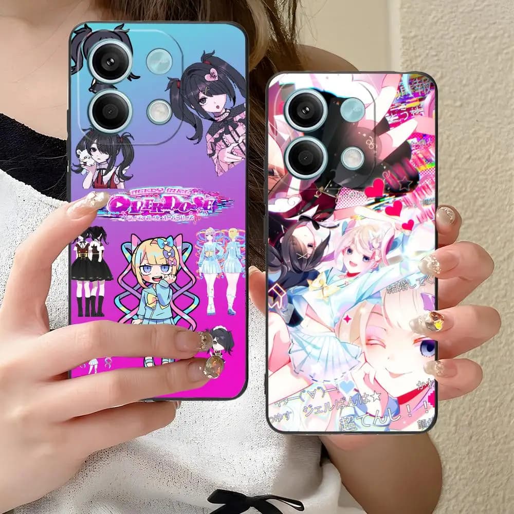 Capa para Xiaomi Redmi Note 14 com design anime Needy Girl Overdose fundo degradê roxo e azul