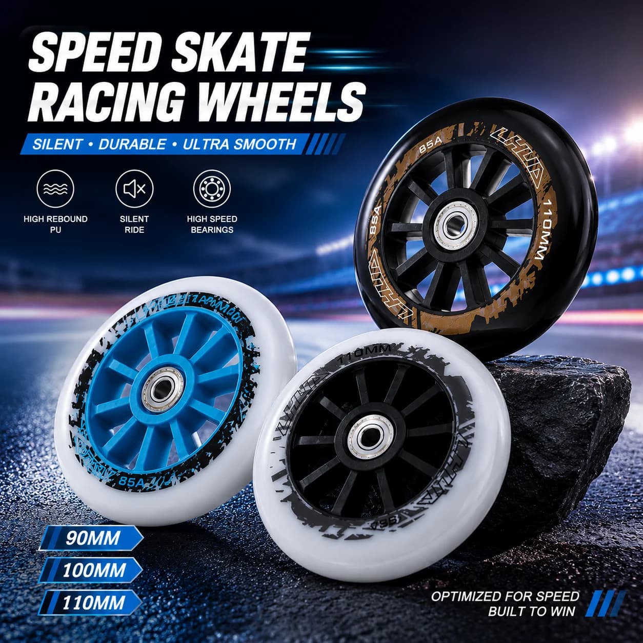 Rodas para Patins de Velocidade Inline 90/100/110mm Profissionais para Corrida, Rodas de Patins 85A PU com Rolamentos para Crianças e Adultos, Freestyle ao Ar Livre