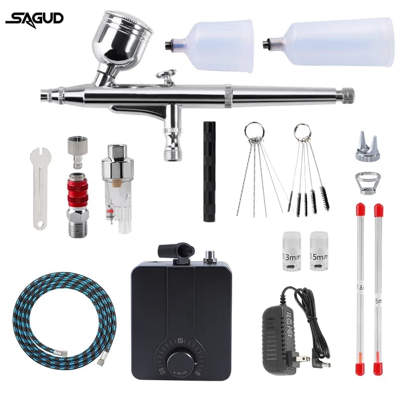 Kit de aerógrafo com compressor e pistola de pulverização dupla ação