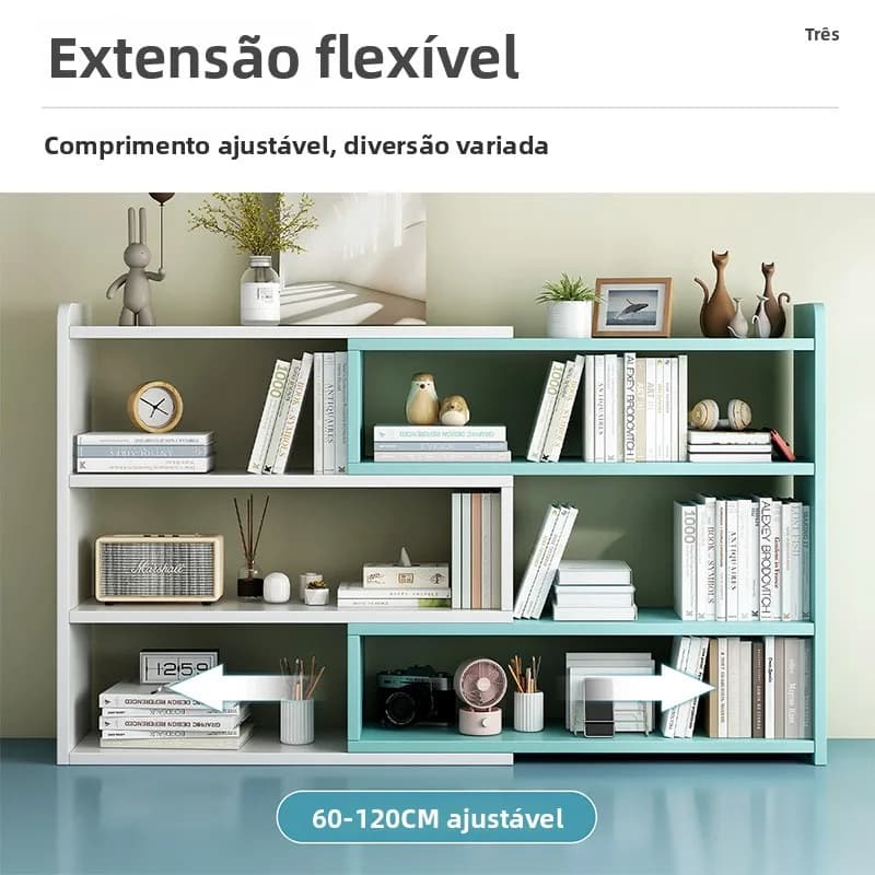 Estante de livros simples com três prateleiras em azul claro e branco
