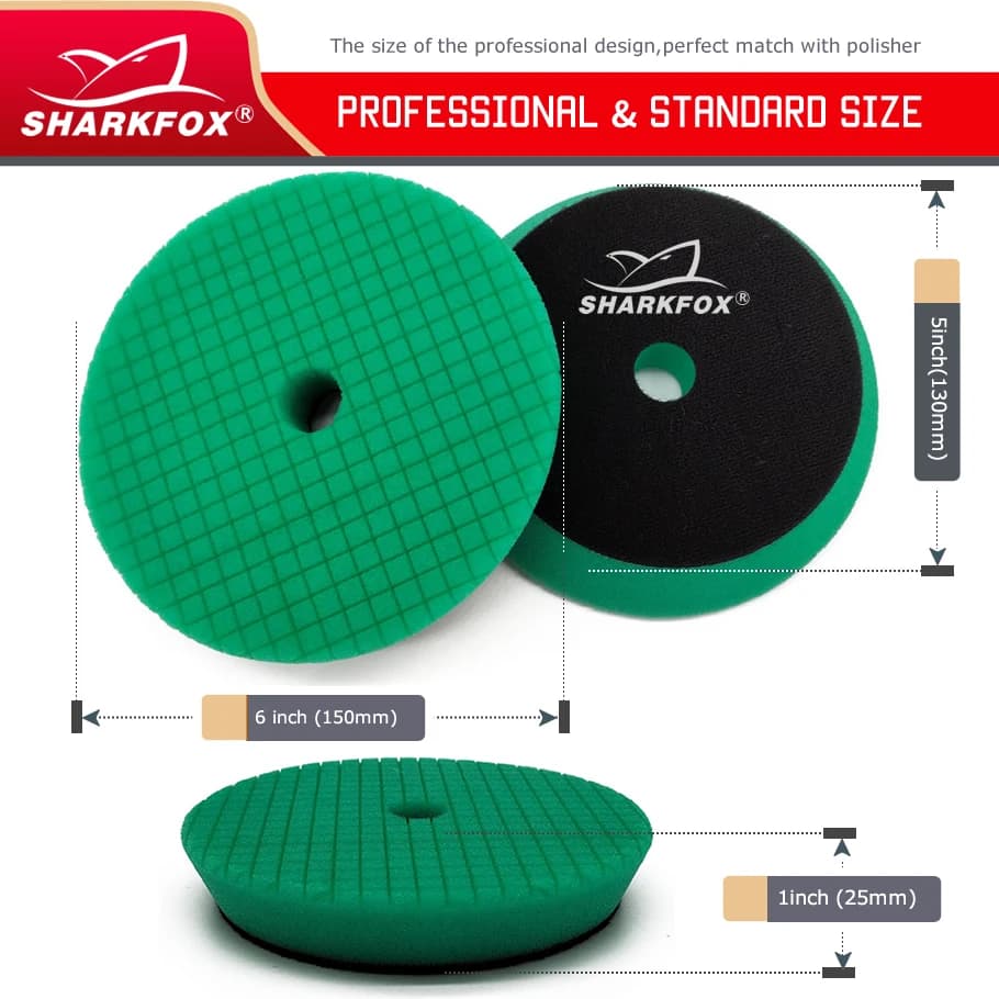 Almofada de polimento verde Sharkfox 5 e 6 polegadas com design profissional e padrão para polidor