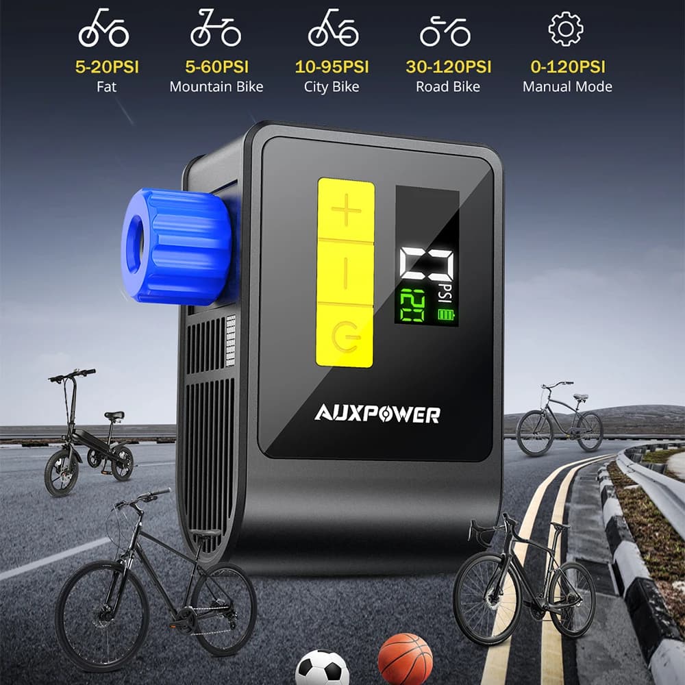 Bomba de ar elétrica portátil Auxpower para bicicletas e esportes