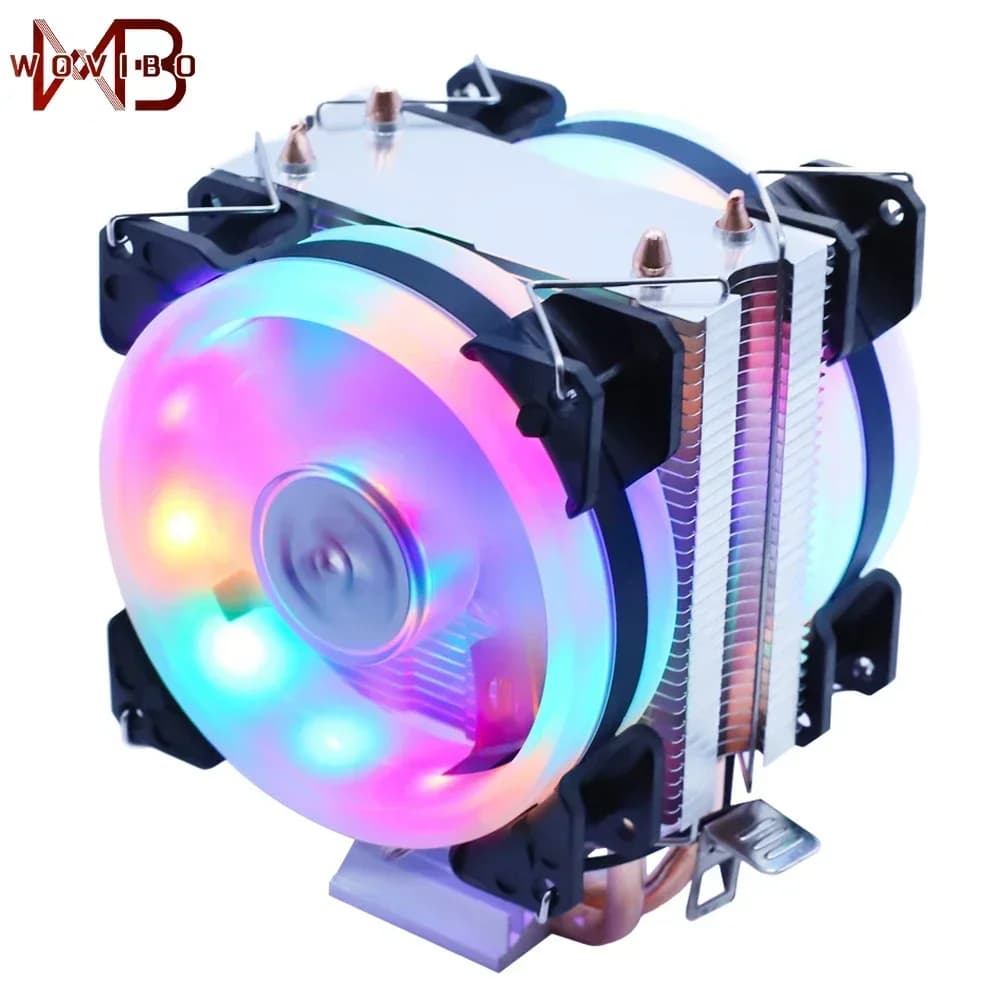 Wovibo-Ventilador de Refrigeração da CPU, Ventilador Silencioso para Intel 775, 1150, 1151, 1155, 1200, 1700, 2011, X79, X99, AM3, AM4 Radiador, 3Pin, 4Pin