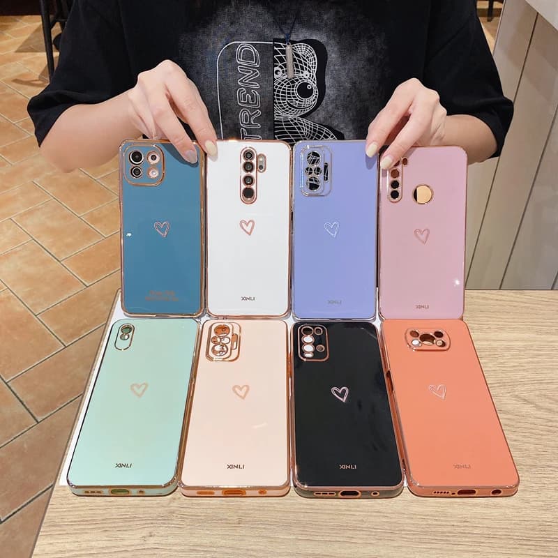 Variedade de capas XINLI para Redmi Note 10 Pro em silicone com coração e bordas douradas em várias cores