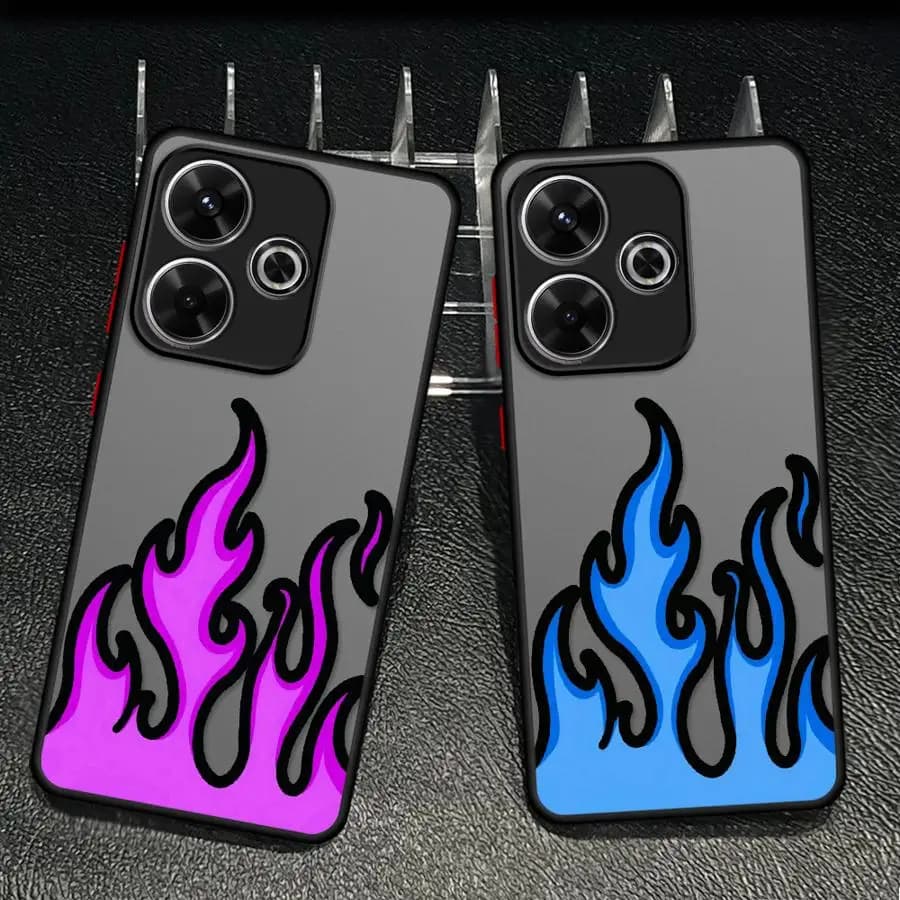 Capa para Xiaomi Redmi Note com design de chamas azuis e vermelhas