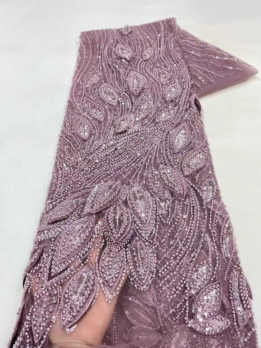 Luz africana luxo tule tecido de renda 5 metros 2026 nova alta qualidade nigeriano lantejoulas contas tule tecido renda para costurar casamento
