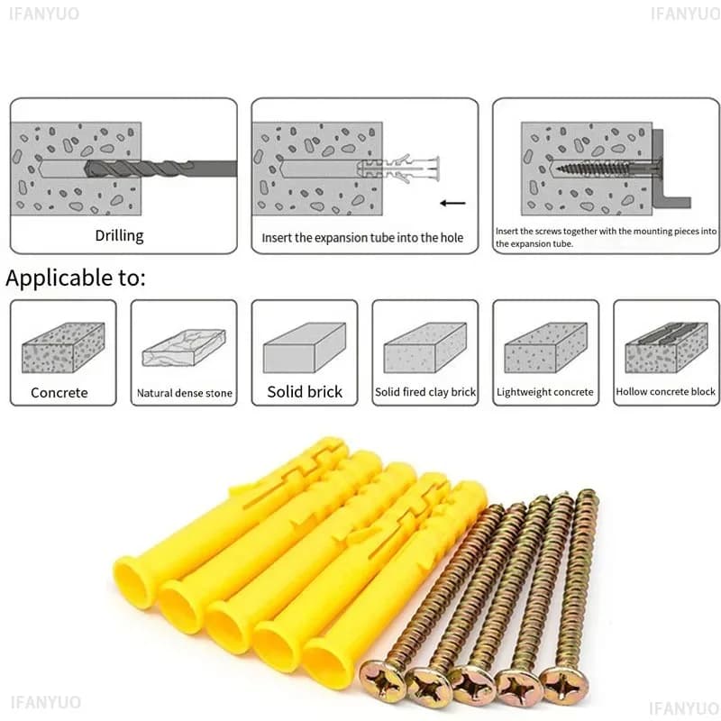 Parafuso de ancoragem nylon amarelo M6 com buchas e parafusos de alta resistência 50 peças