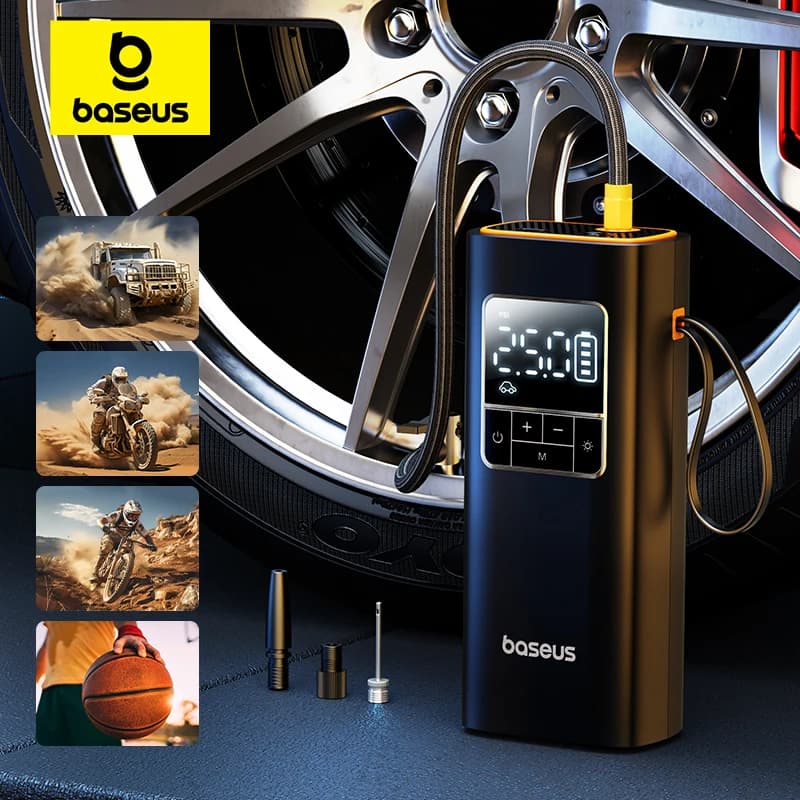 Bomba de ar portátil Baseus para pneus de carros e bicicletas