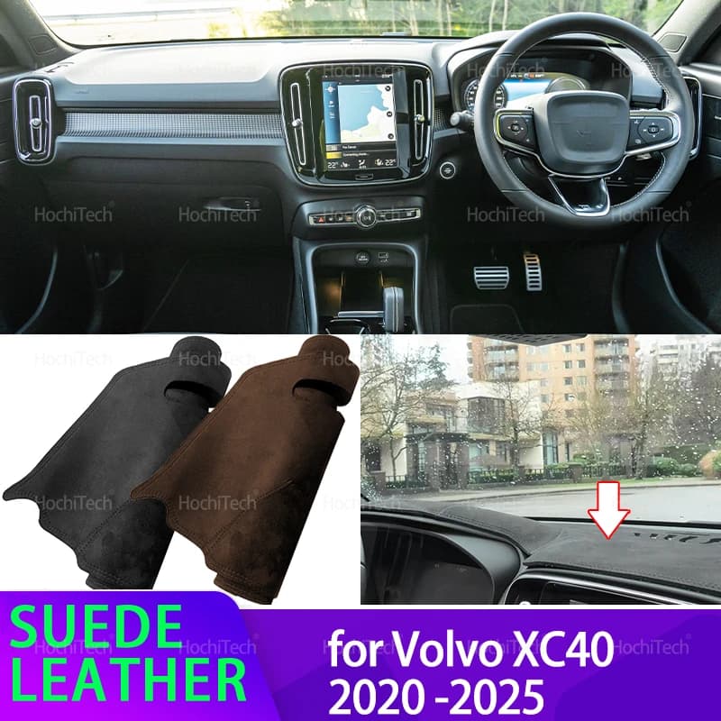 Tapetes de couro camurça para Volvo XC40 2020-2025, preto e marrom