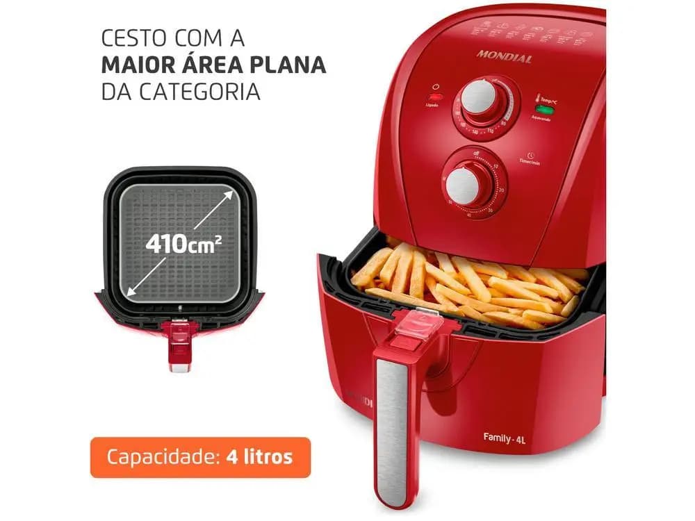 Fritadeira Elétrica sem Óleo Mondial Vermelha com Batatas Fritas