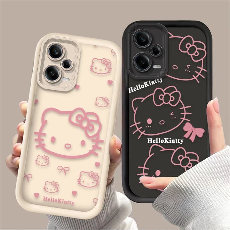 Capa de telefone Hello Kitty rosa e preta para Xiaomi Redmi