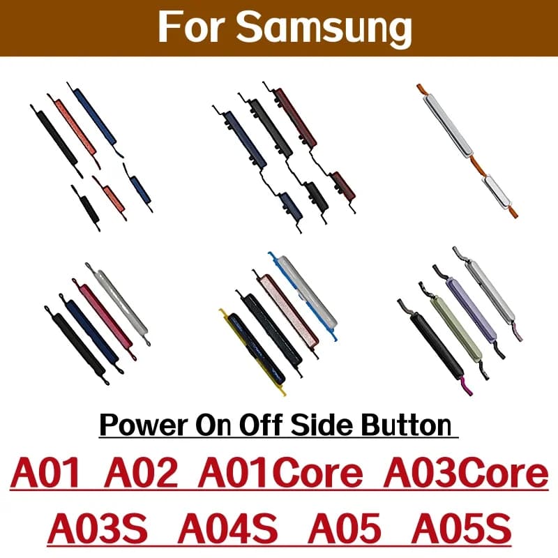 Botões de energia e laterais de volume para Samsung Galaxy A01, A02, A03, A04, A05, A01Core, M01Core, A03S, A04S, A05S