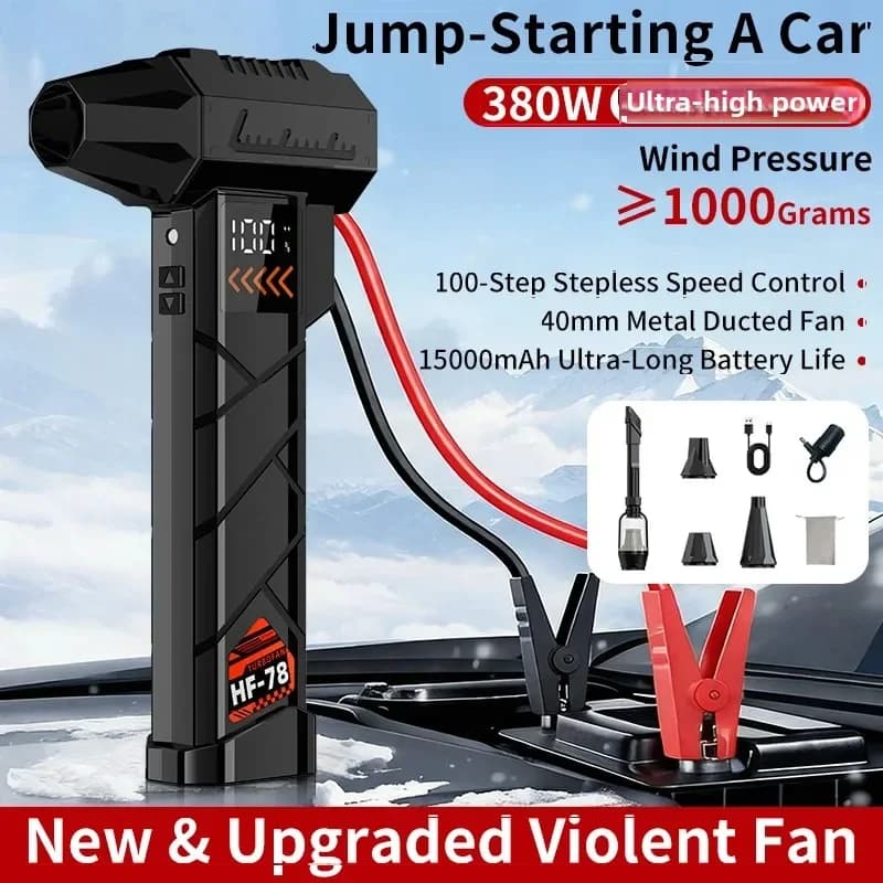 Aspirador de pó e iniciador de carro 3 em 1 Turbo Jet Fan 380W 15000mAh