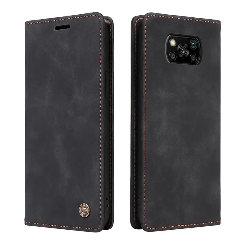 Capa carteira flip azul escuro para Xiaomi Poco X3 Pro com suporte e protetor de tela