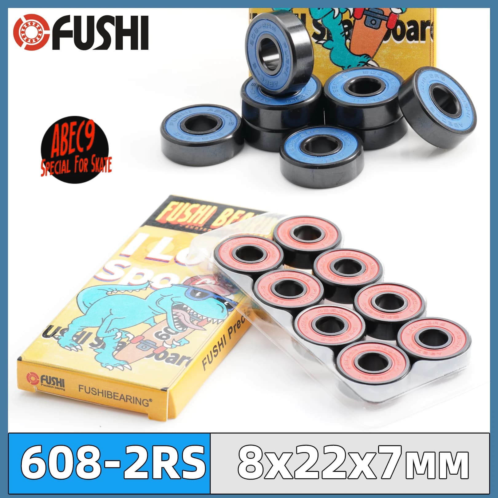 Rolamentos de Skate 608RS 8*22*7 mm ABEC-9, 8 peças/16 peças, 608 2RS Vermelho Azul Selado para Patins Inline, Rodas de Patins e Scooters