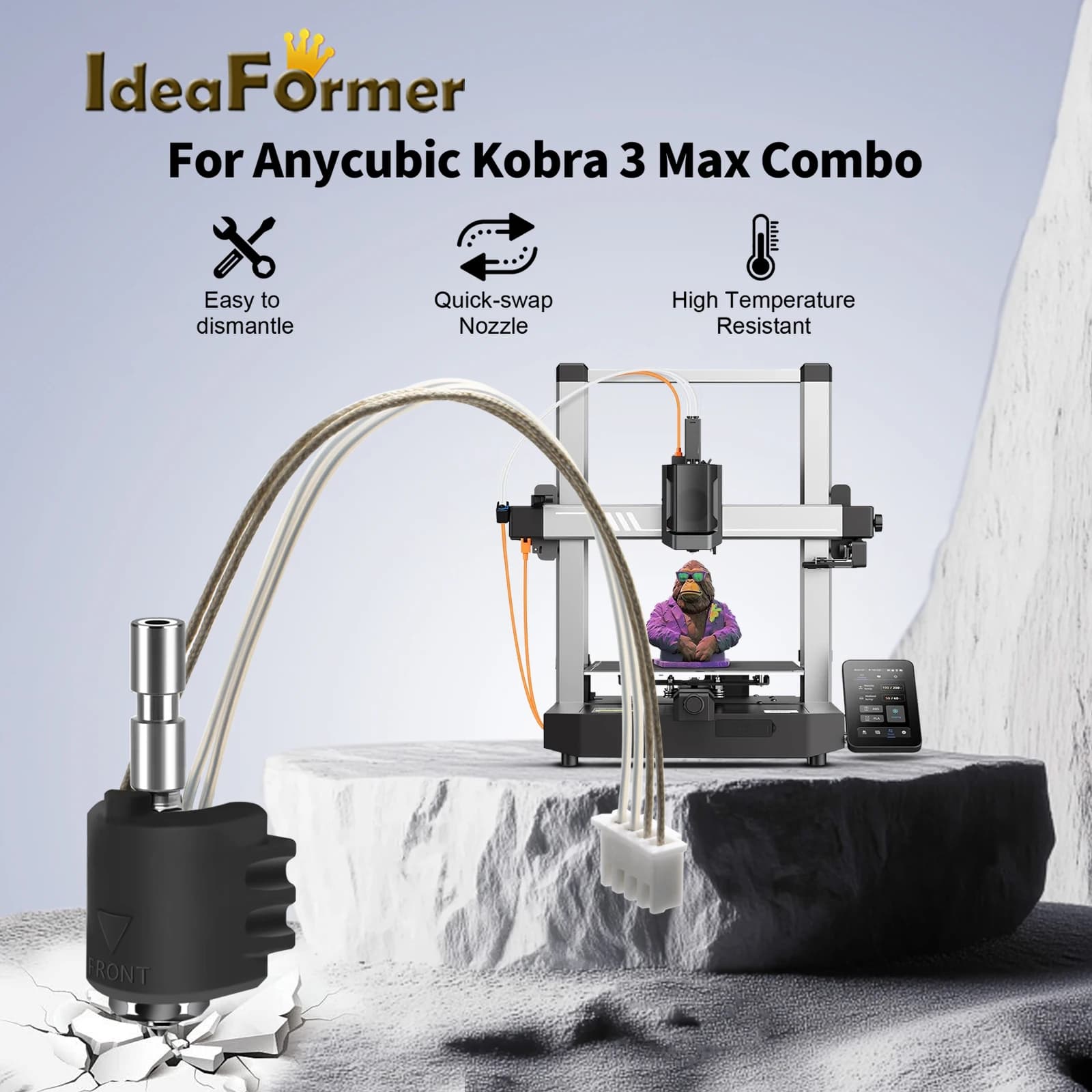 Hotend com bocal para impressora 3D Anycubic Kobra 3 Max fácil desmontagem e troca rápida de bocal