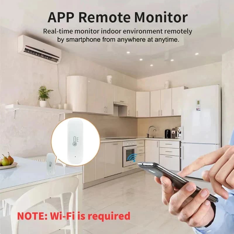 Monitoramento remoto por app do sensor de temperatura e umidade Tuya Wifi em ambiente interno