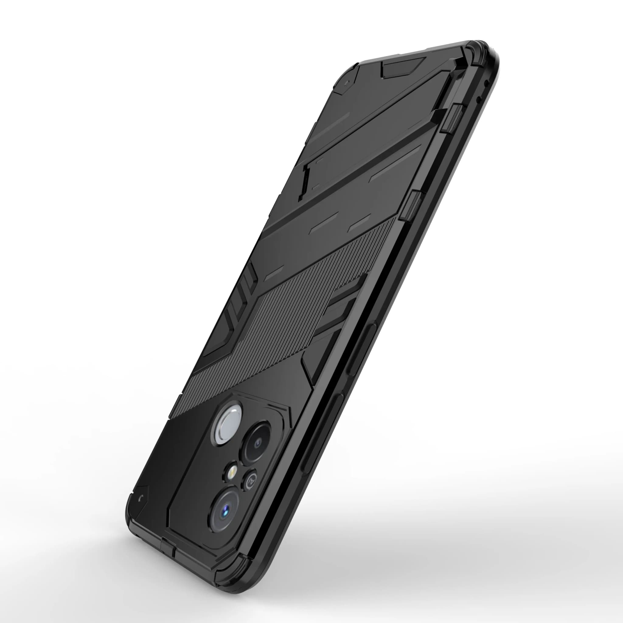 Capa preta para celular Xiaomi Poco C55 com proteção em PC e TPU e suporte para apoio