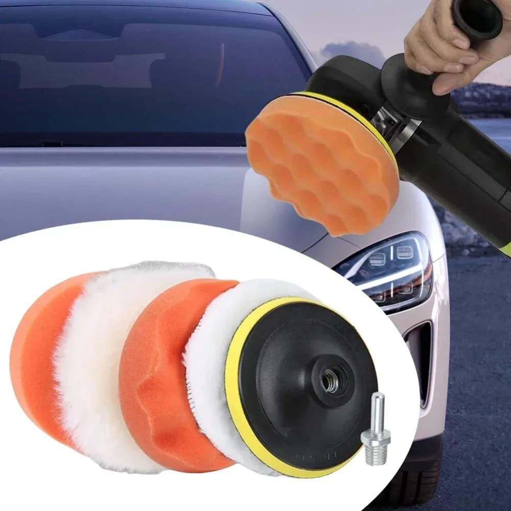 Kit de almofadas de polimento para carro com discos de lã e espuma, 6 peças, 3/4/5 polegadas