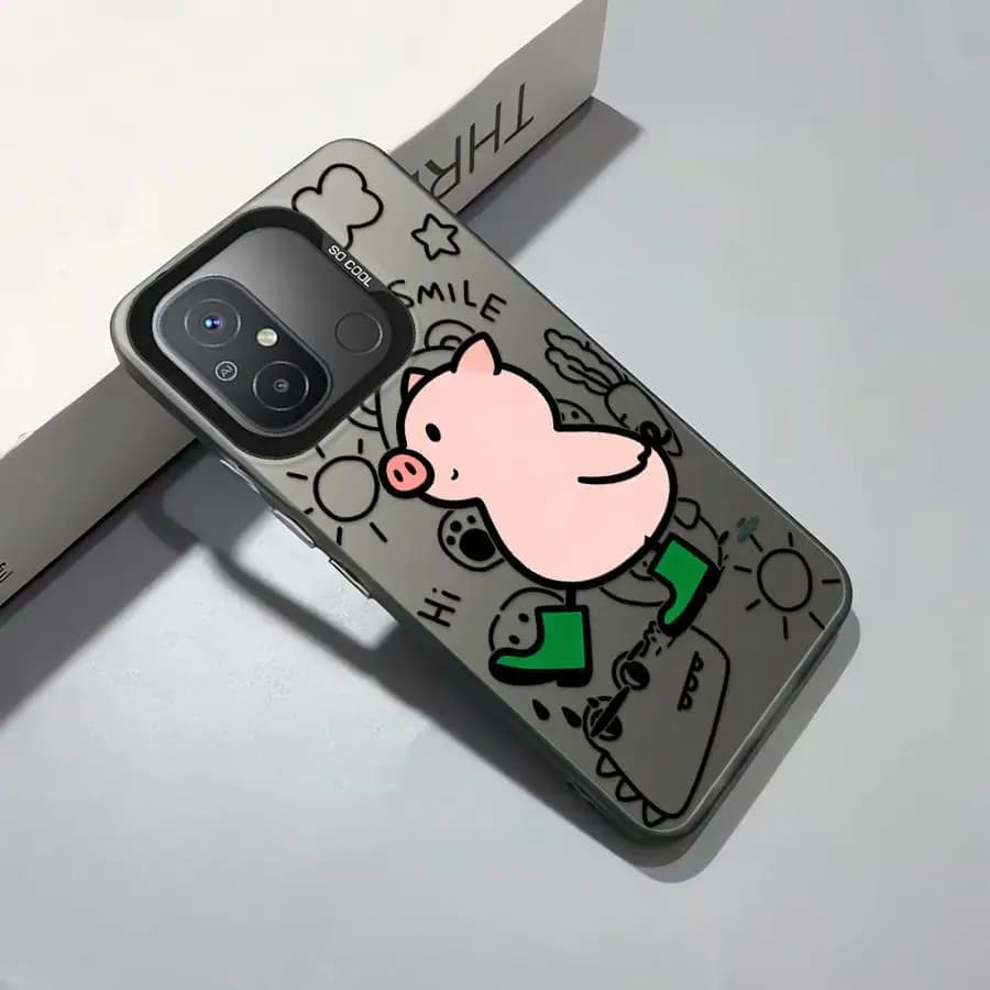 Capa de telefone Xiaomi com design fofo de porquinho rosa e verde