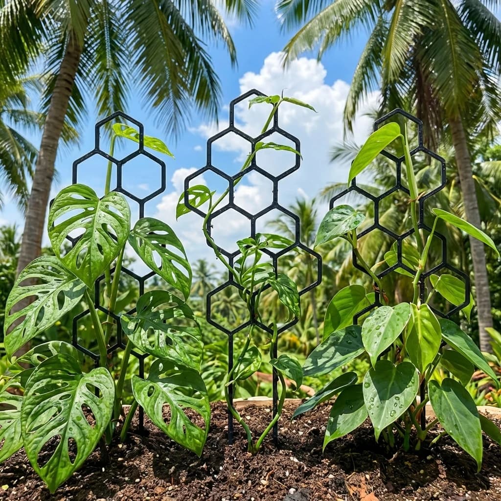 Treliças de planta com design de colmeia preto para jardim interno e externo