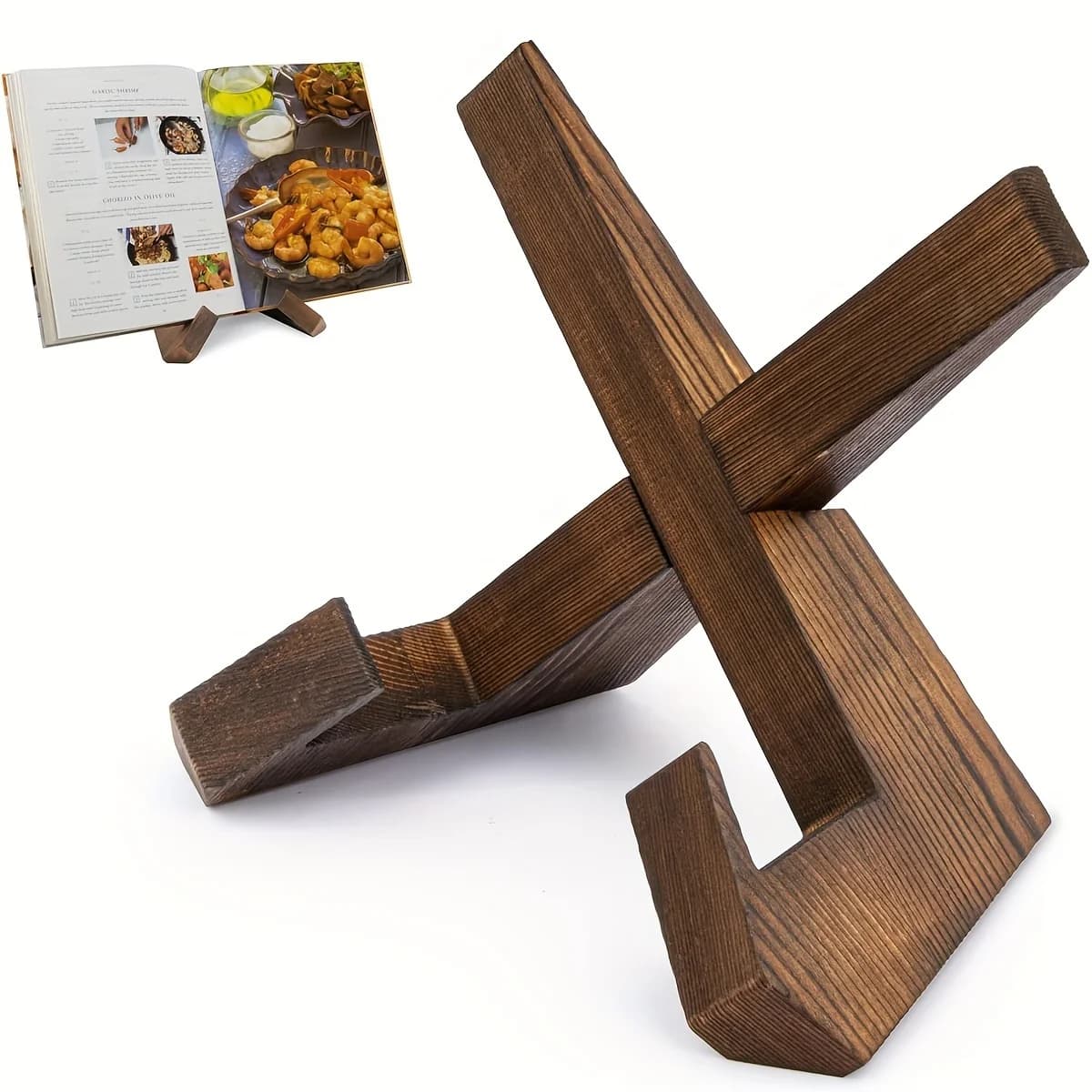 Estante de cozinha, estante de livro de receitas de balcão de cozinha, estante de cozinha de madeira, estante de cozinha rústica