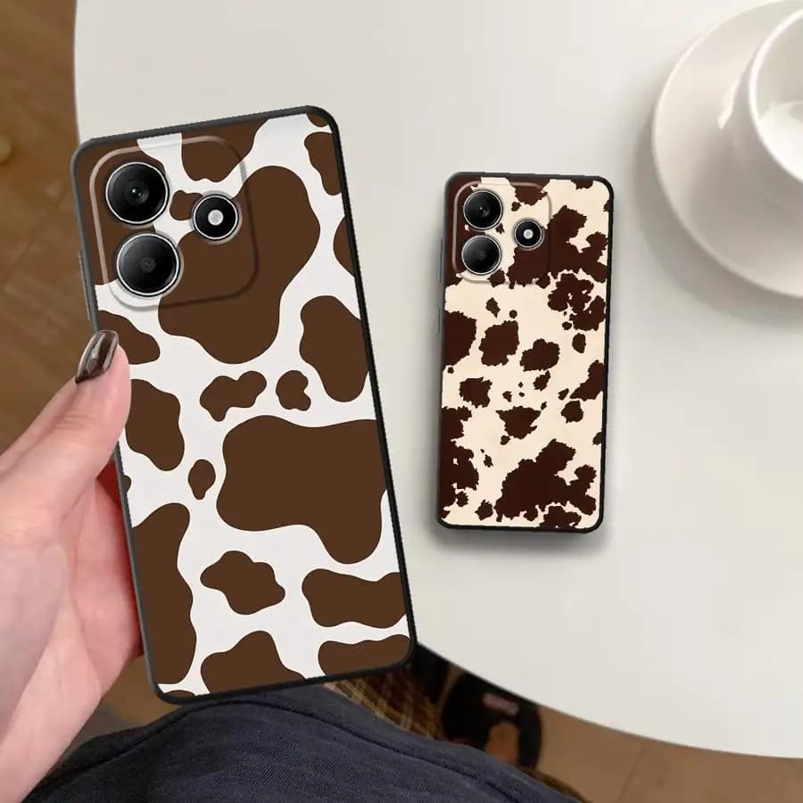 Capa para Xiaomi Redmi Note e série com estampa de vaca marrom e branco design moderno
