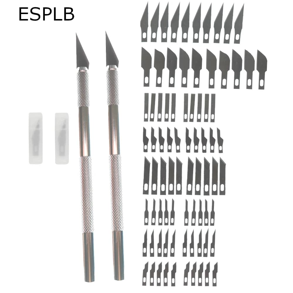 Kit de 80 lâminas mistas e 2 bisturis de metal antiderrapantes para artesanato, hobby e escultura.