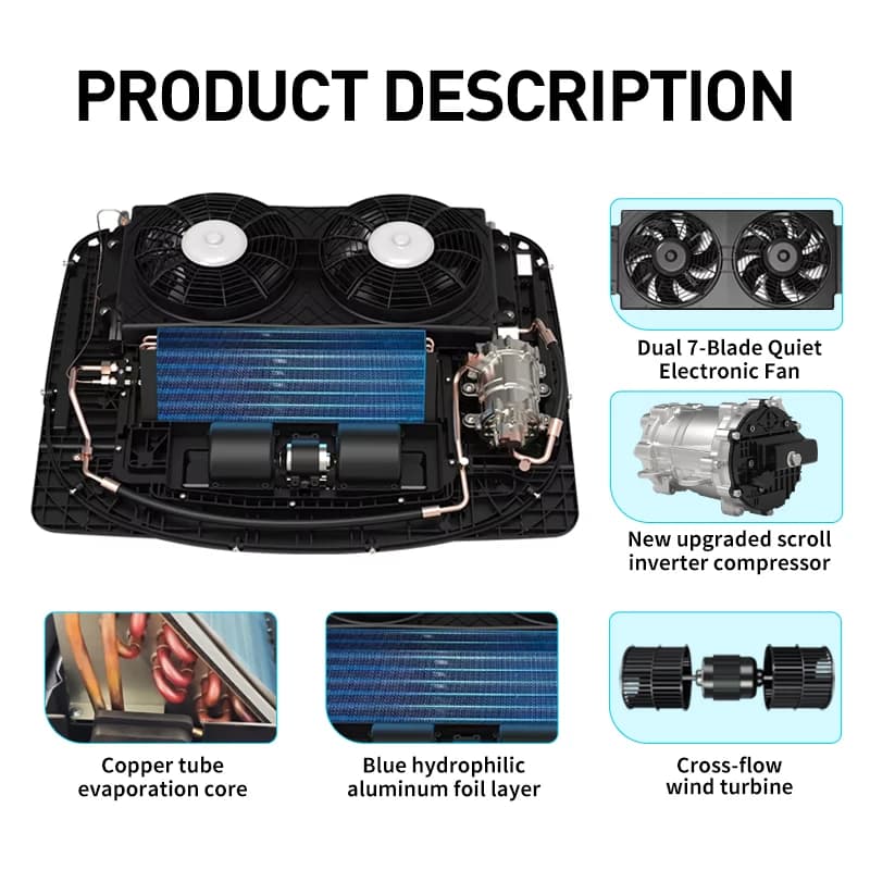 Ar-condicionado de teto automotivo Jácotei com ventiladores eletrônicos duplos e compressor scroll inverter atualizado