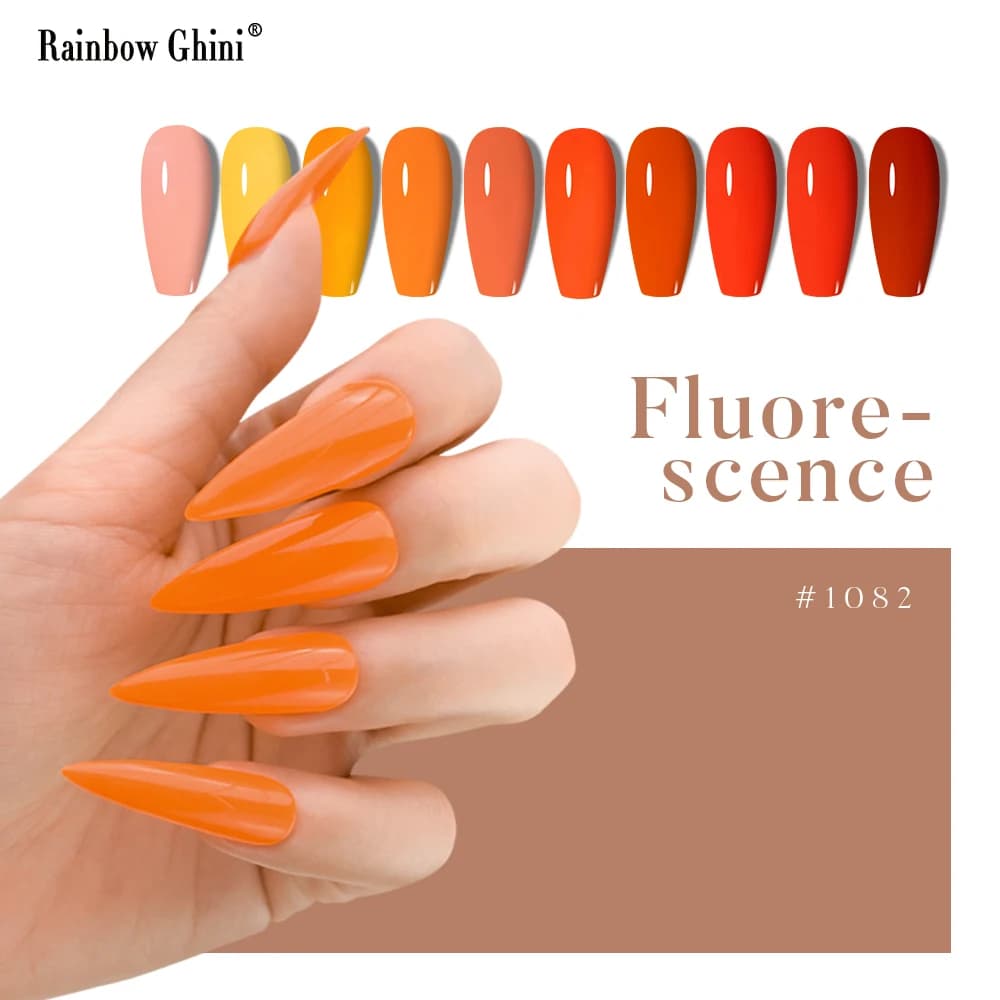 Esmalte em gel fluorescente laranja Rainbow Ghini com várias tonalidades para unhas