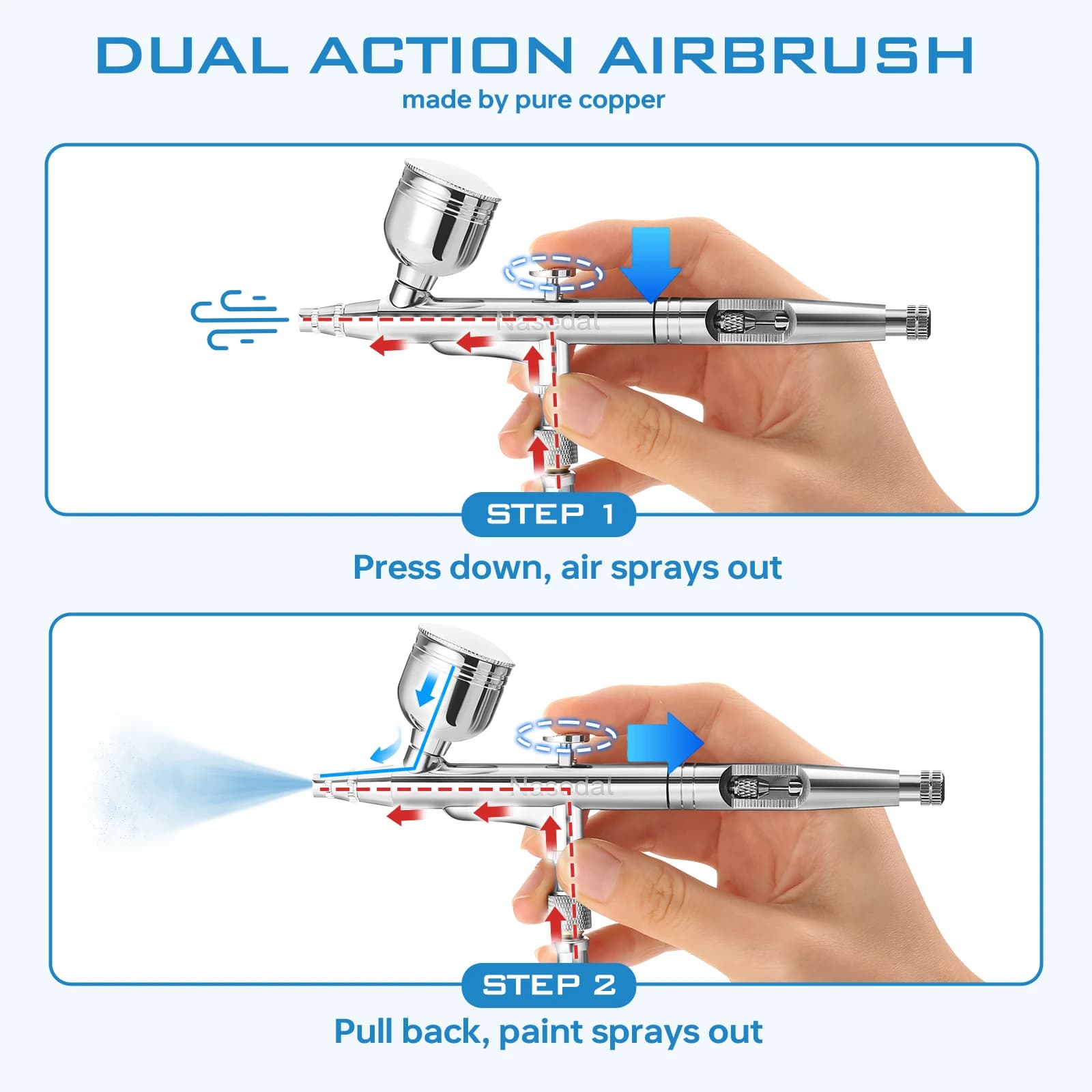 Kit compressor aerógrafo Nasedal dupla ação para maquiagem de unhas e pintura de bolo