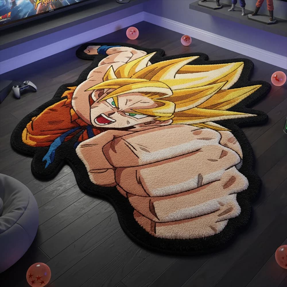 Tapete antiderrapante Dragon Ball Super Saiyan Goku, macio, para decoração de quarto infantil.