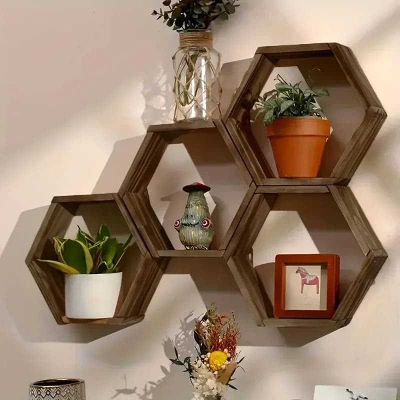 Prateleira de Parede Hexagonal Flutuante de Alta Qualidade, Suporte de Armazenamento Hexagonal para Amantes de Decoração de Casa - Presente Perfeito - Adequado
