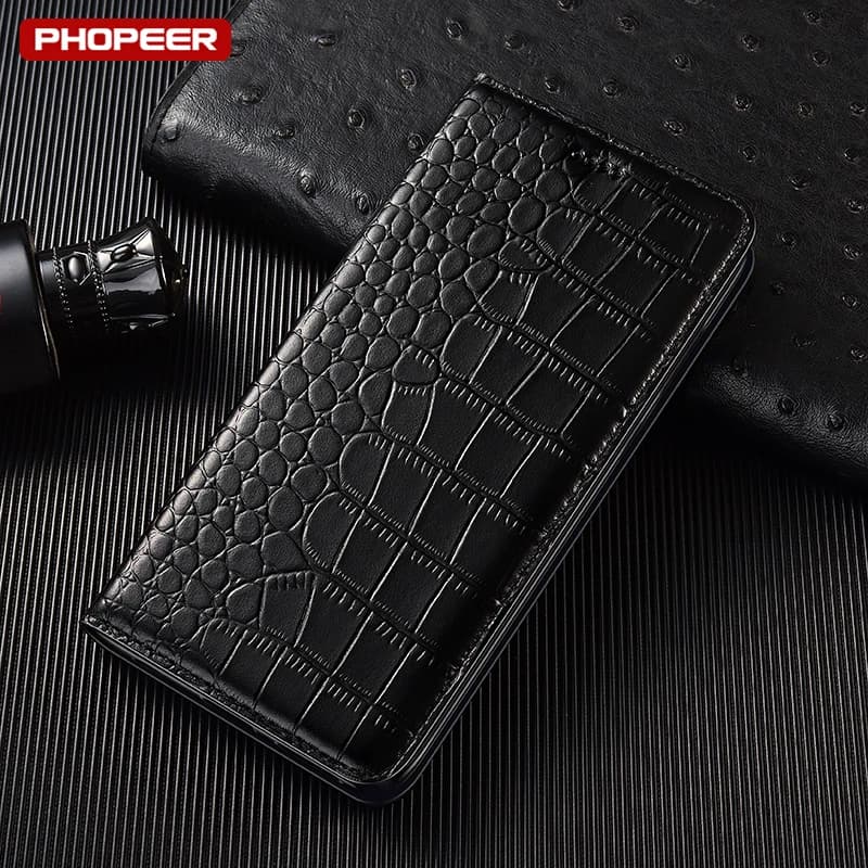 Capa de telefone em couro genuíno com textura de crocodilo verde esmeralda