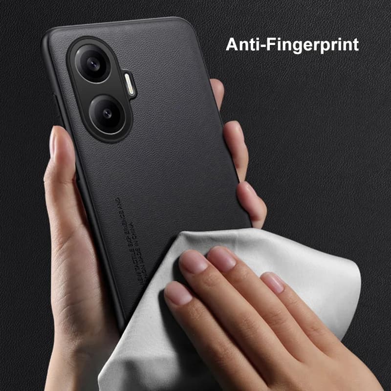 Capa preta para Xiaomi Poco F7 5G em couro PU com acabamento anti-impressão digital fácil de limpar