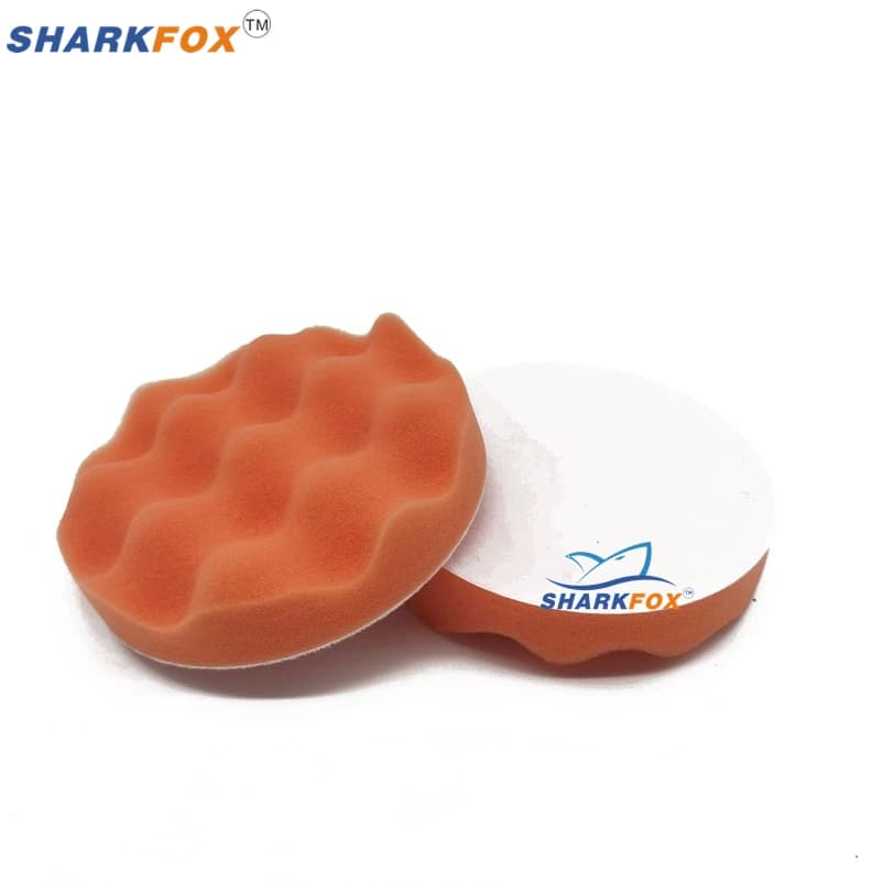 Almofada de polimento automotivo Sharkfox laranja com velcro e logo visível para pintura automotiva