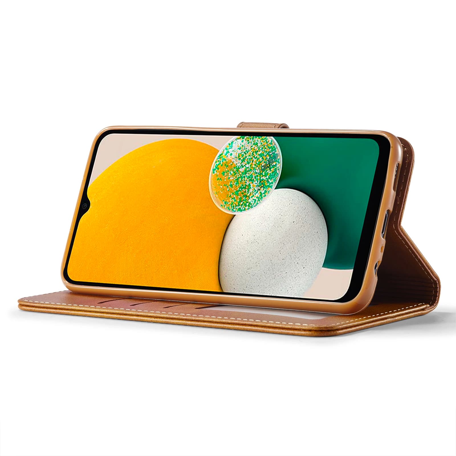 Capa de Couro Flip Marrom para Samsung com Função Carteira