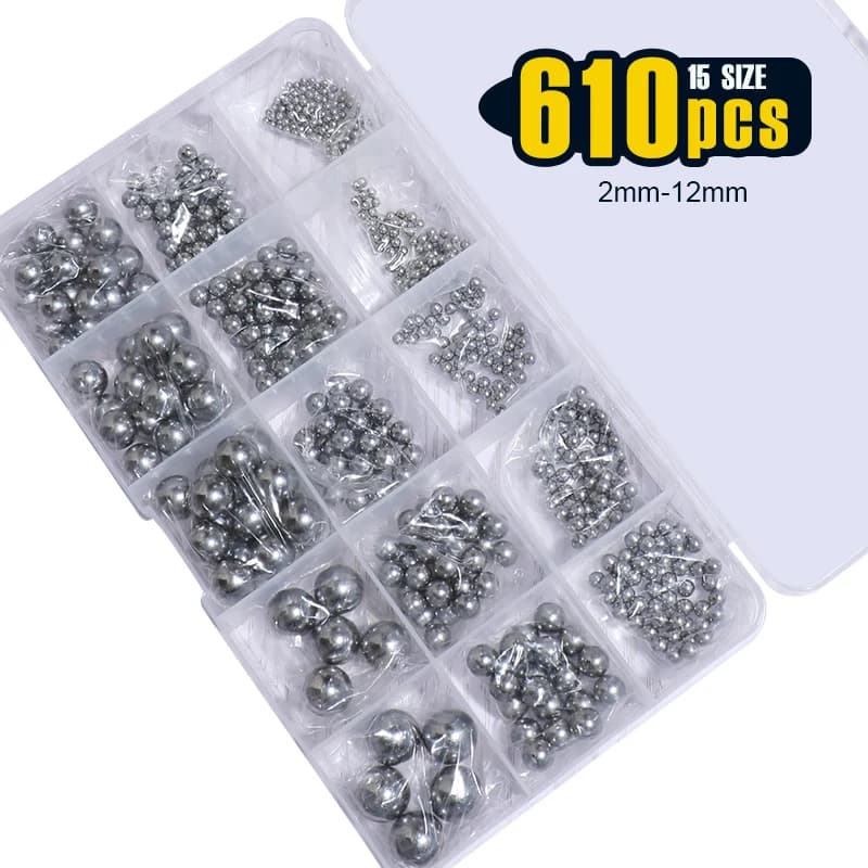 Kit 610 esferas de rolamento aço carbono bicicleta 2mm-12mm