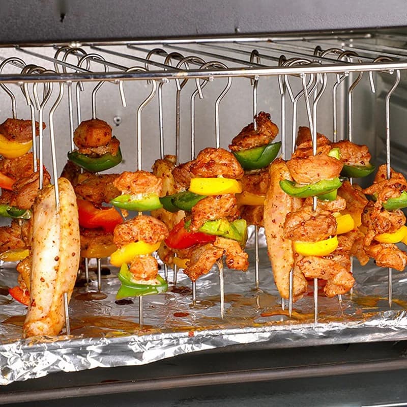 Conjunto de espetos de churrasco de aço inoxidável, 12 peças, 20 cm, para assar pato, ganso e kebab de agulha
