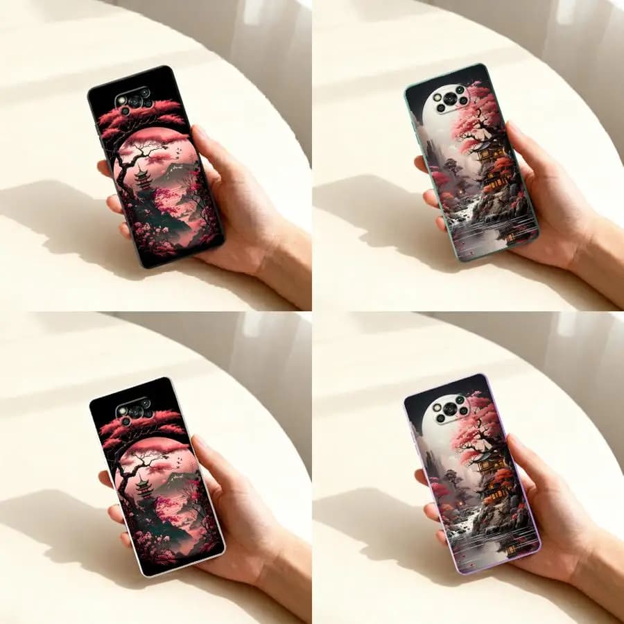 Conjunto de capas soft vermelhas com arte paisagística para Xiaomi Poco X3 NFC, F5, F3, X4, X3 Pro, C71, C85 e F4