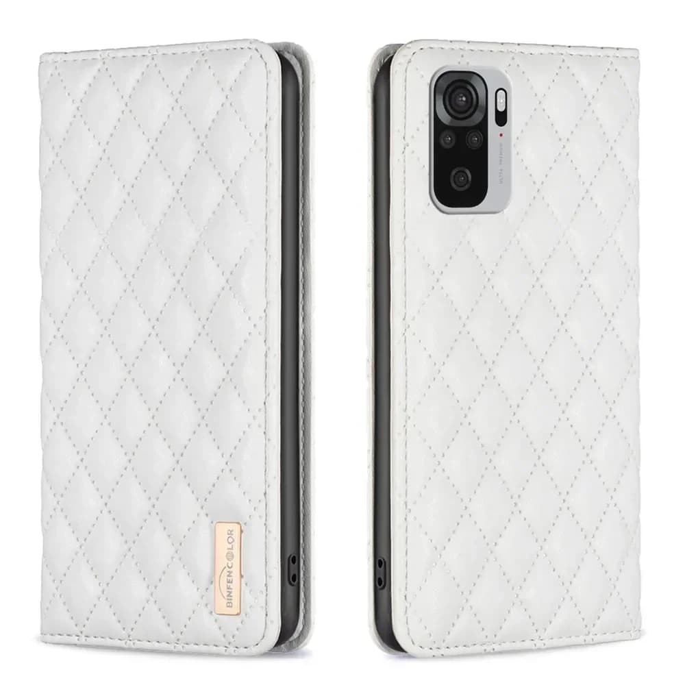 Capa de couro para smartphone estilo livro com design de quilting branco