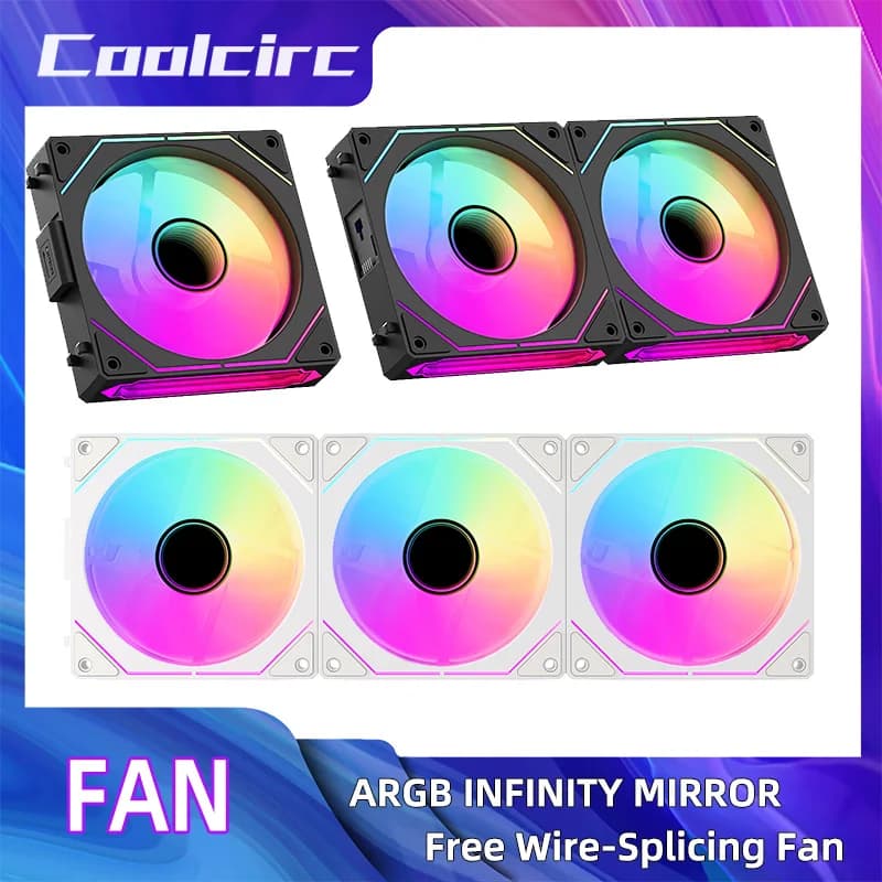 Coolcirc pc caso ventilador 120mm argb espelho ciclo efeito de luz cpu cooler ventilador 4pin pwm 58.36cfm ventilador para computador refrigerador de água