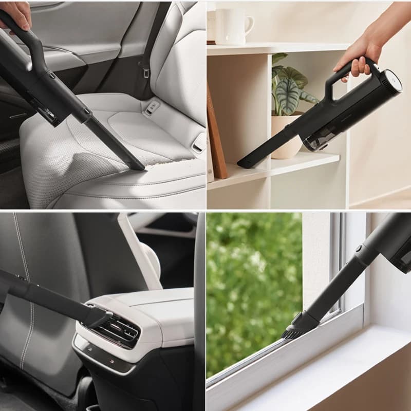 Aspirador portátil MIJIA preto usado para limpeza de carro, prateleiras e janelas, acessórios variados