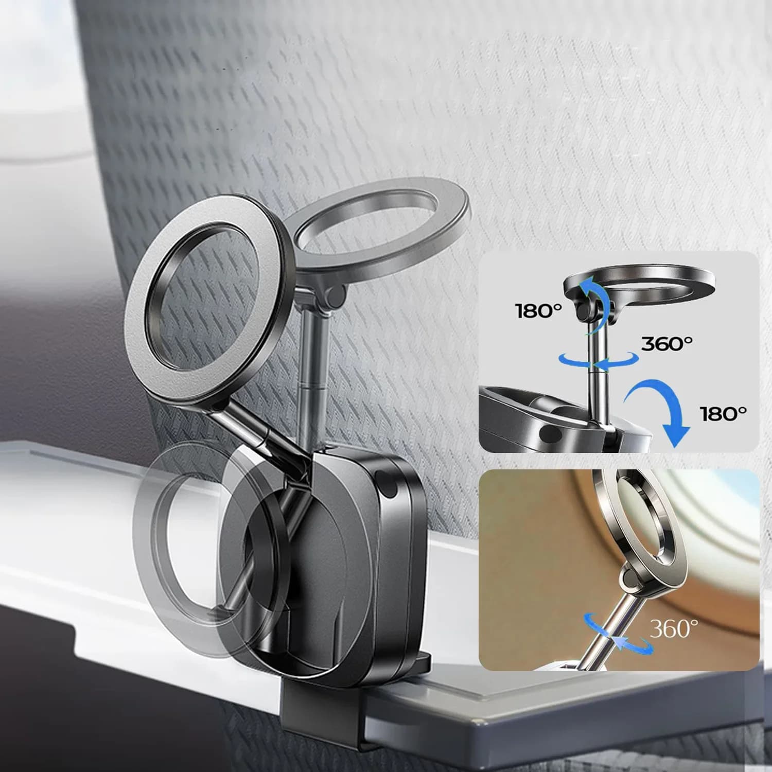 Suporte magnético para celular preto com rotação 360° para painel de carro ou viagem