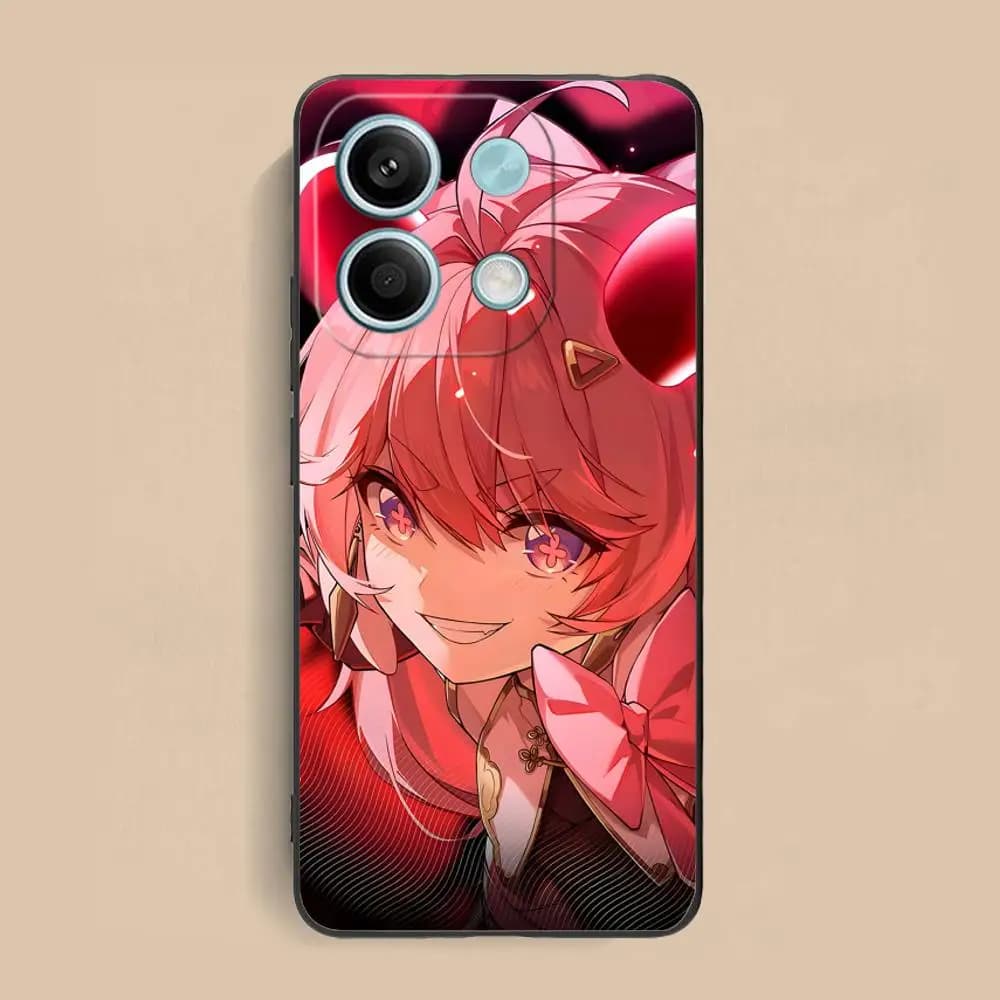 Capa vermelha para Xiaomi Redmi Note 14 com personagem anime Wuthering Waves Encore impressão colorida