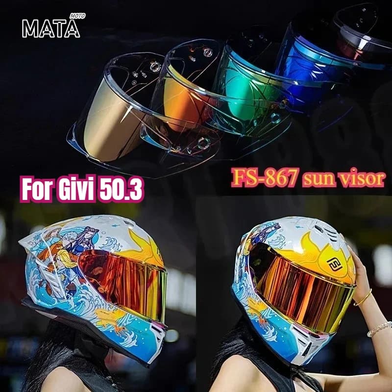 Lente de Capacete FASEED FS-867 para Givi 50.3, Lente Especial de Uso Diurno e Noturno, Espelho Plano Antiembaçante, Adesivo para Capacete