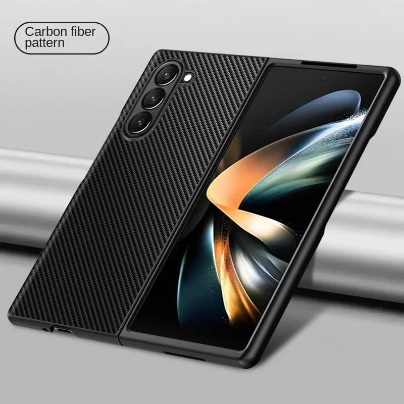 Capa de telefone preta com acabamento em fibra de carbono para Samsung Galaxy Z Fold 7