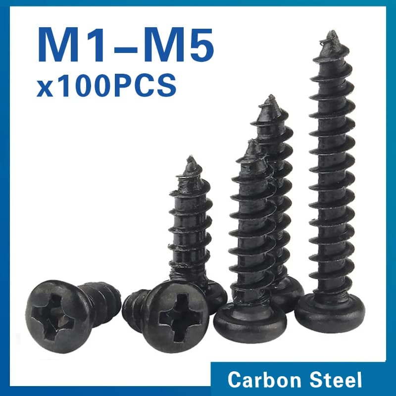 Parafusos autoatarraxantes Phillips de cabeça redonda cruzada M1-M5 em aço carbono preto