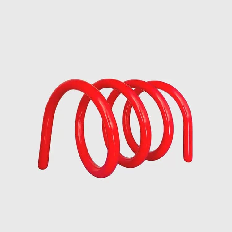 Estante decorativa espiral vermelha em madeira com design moderno para organização de livros