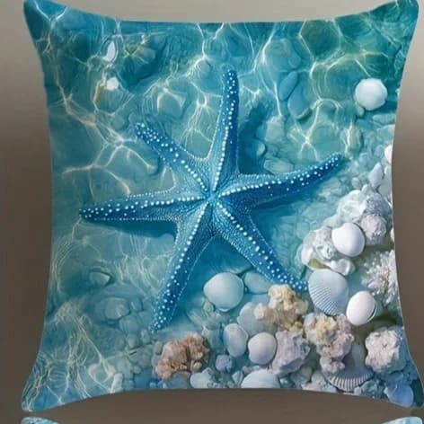 Quatro capas de almofadas com estampas de criaturas marinhas subaquáticas